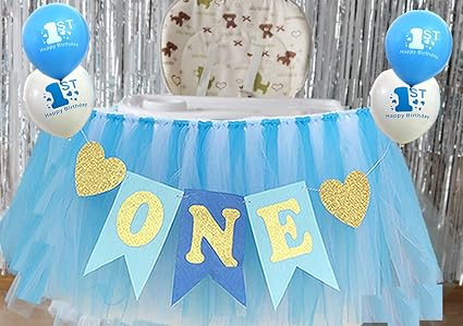 Amazon Com Blue 1st Birthday Boy Baby High Chair Tutu Decoration