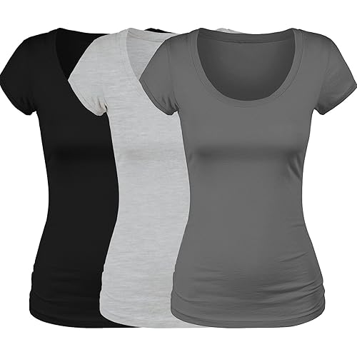 Emmalise Women's Short Sleeve Tshirt Scoop Neck Tee Value Pack Junior Plus Sizes