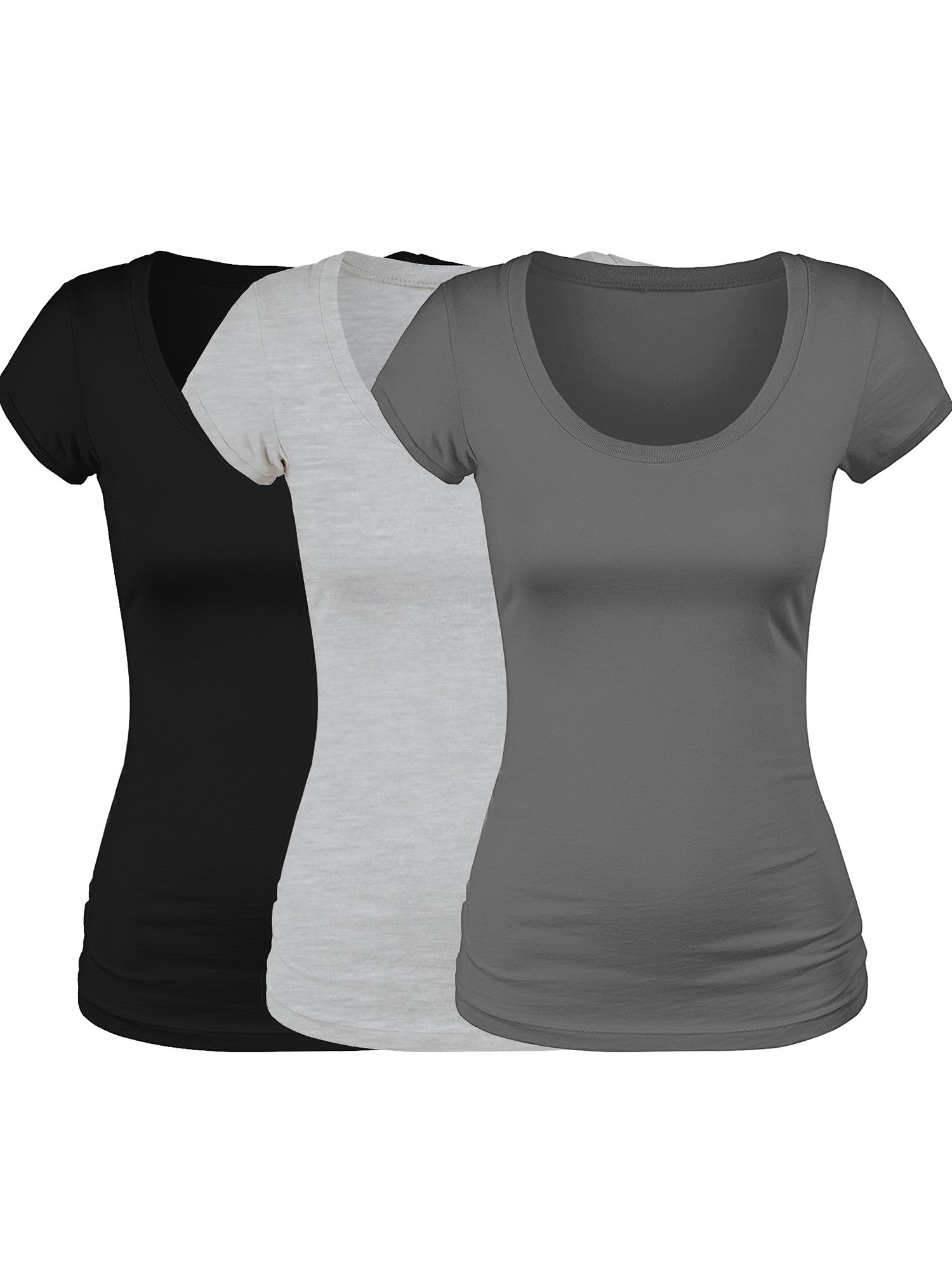 Emmalise Women's Short Sleeve Tshirt Scoop Neck Tee Value Pack Junior Plus Sizes