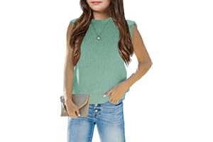 Amarmia Girl's Mock Neck Knit Sweater Vest Kids Solid Cute Sleeveless Casual Summer Ribbed Pullover Tank Tops