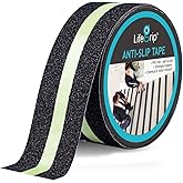 LifeGrip Anti Slip Traction Tape with Glow in Dark Green Stripe, 2 Inch x 15 Feet - Best Grip Tape, Friction, Abrasive Adhesive for Stairs, Tread Step, Indoor and Outdoor, Black (2" X 15')