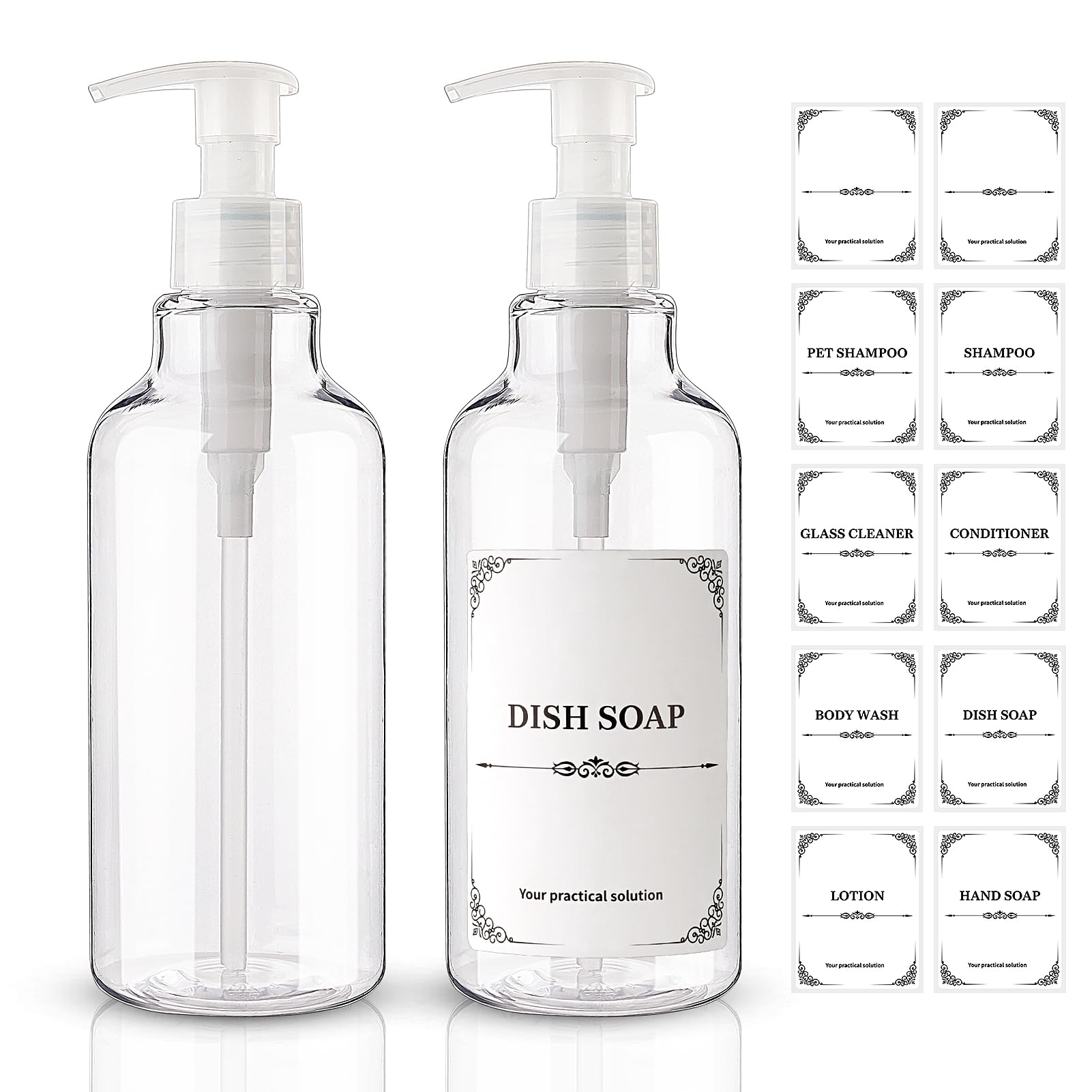 Photo 1 of Plastic Soap Dispenser Empty Pump Bottles 16.9oz 2 Pack Refillable Liquid Hand Soap Bottle with Leak-Proof Pump for Kitchen, Bathroom, Office Clear