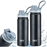 Hytodre Insulated Water Bottle,Stainless Steel Vacuum Insulated Water Bottle, Double-Wall Sport Bottle with Leak Proof Spout and Handle Lid,Black,25oz