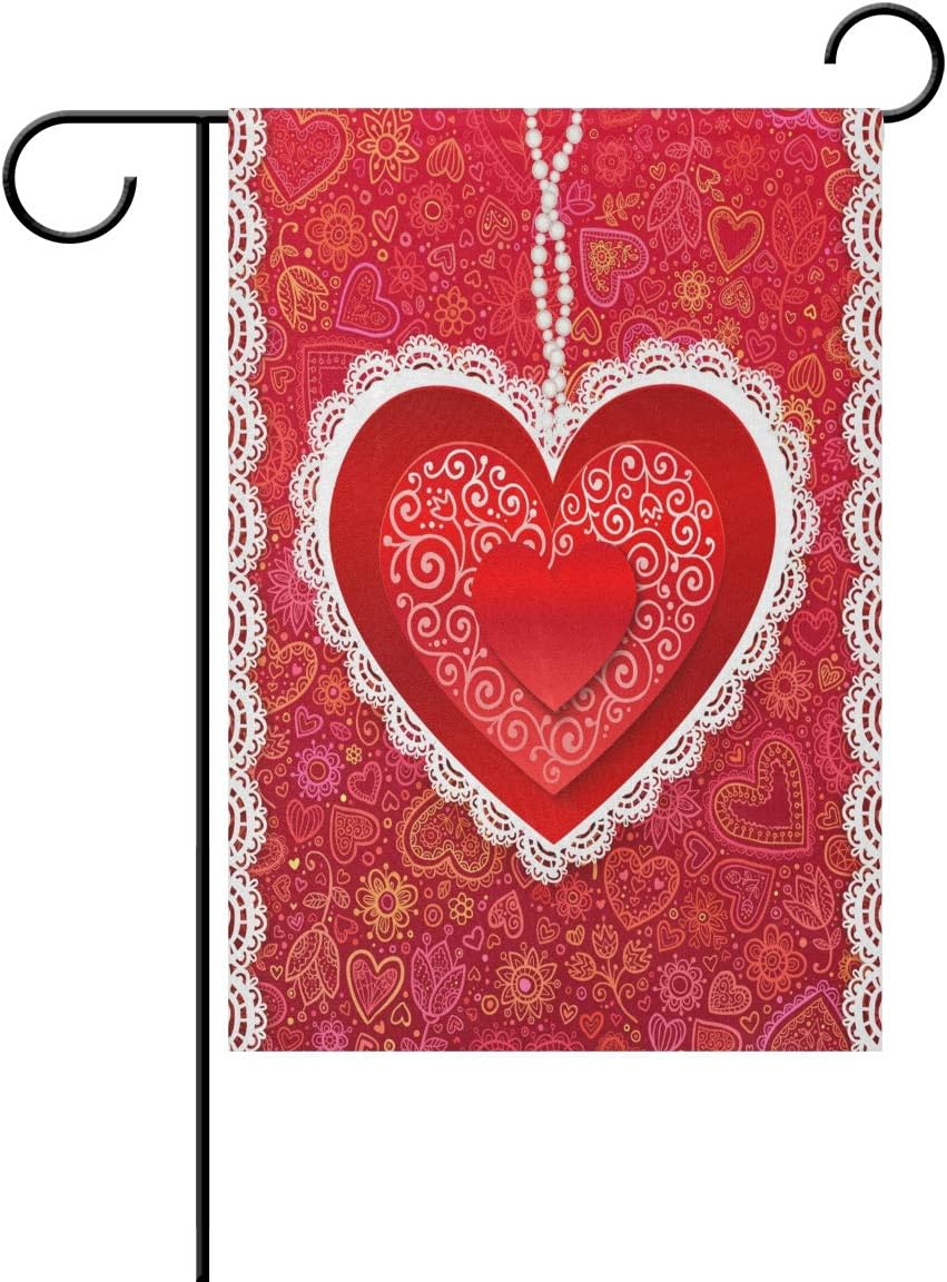 WIHVE Valentine's Day Garden Flag 12 x 18 Inch, Love Red Heart Paisley Flowers Vertical Double Sided Garden Flag Floral House Flag Garden Yard Banner Lawn Outdoor Decoration