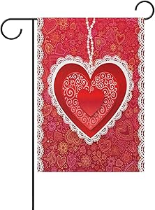WIHVE Valentine's Day Garden Flag 12 x 18 Inch, Love Red Heart Paisley Flowers Vertical Double Sided Garden Flag Floral House Flag Garden Yard Banner Lawn Outdoor Decoration