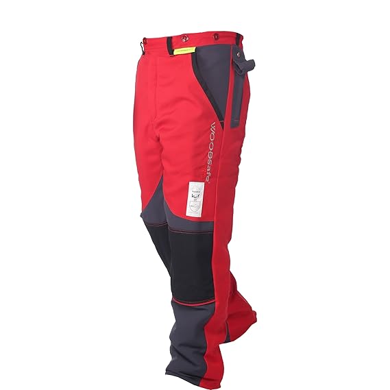 WOODSafe Profi-Schnittschutzhose Klasse 2, Forsthose, kwf-geprüft, Bundhose Rot/Grau, Herren - Waldarbeiterhose mit Schnittsc