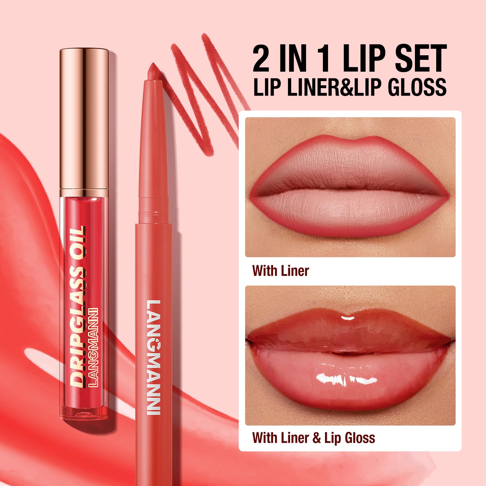 BestLand 12pcs Hydrating Lip Oils + Lip Liner Pencil Lip Combo Sets, 24H Long-Lasting Lip Kit with Lip Liner and Gloss, Nourishing, Non-Sticky Tinted Stain Lip Gloss Plumping Lip Oil Set for Women