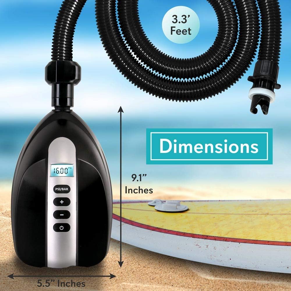 Digital Electric Air Pump Compressor - 110W 12 Volt Quick Air Inflator w/LCD, 0-16 Adjustable PSI - For Water Sport Inflatable SUP Stand Up Paddle Board - SereneLife SLPUMP20: Home Improvement
