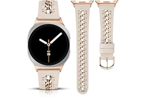 TOYOUTHS Compatible with Samsung Galaxy Watch 8 40mm 44mm/Galaxy Watch 8 Classic 46mm Band, Dressy Leather Strap with Metal C