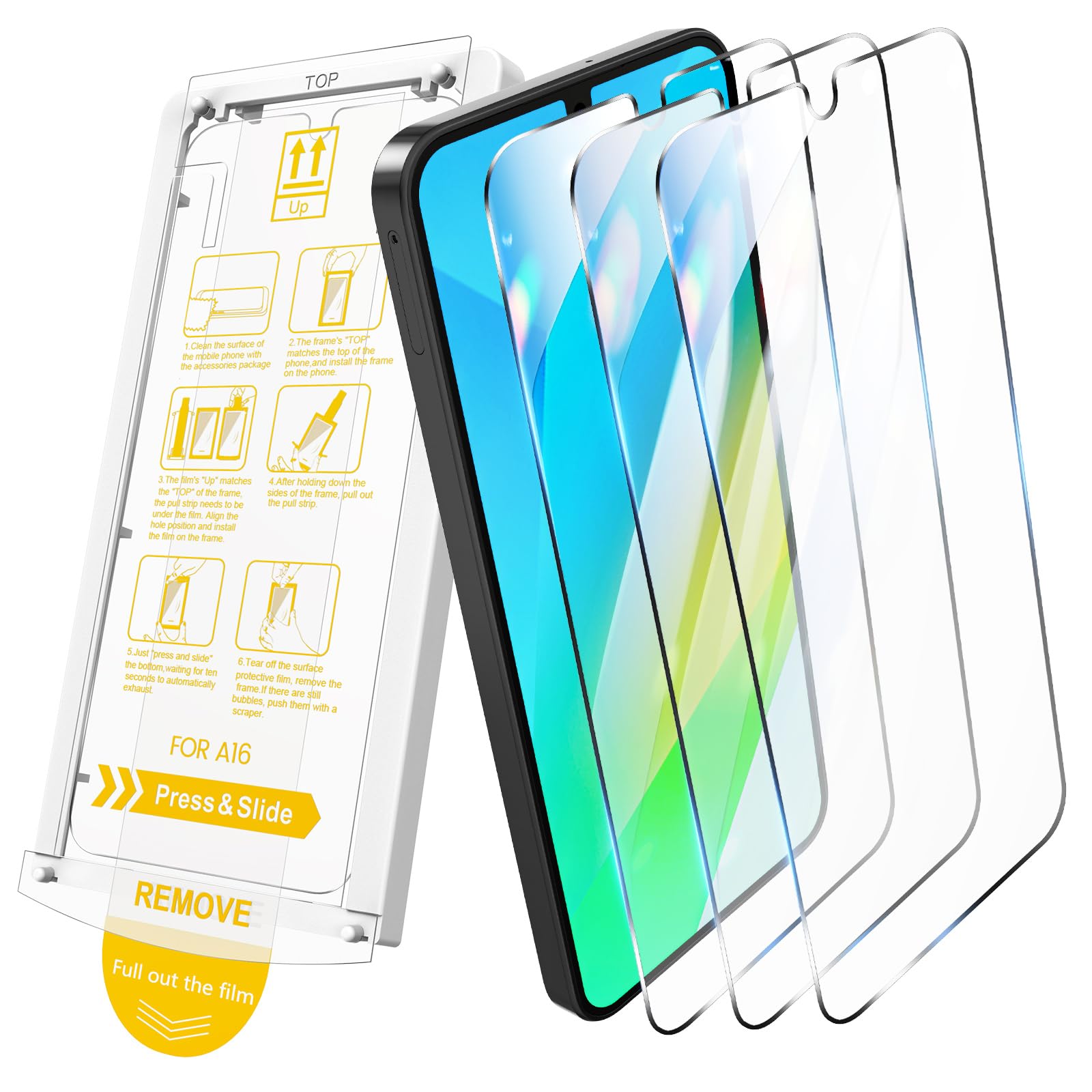 Photo 1 of Caka 3 Pack for Samsung Galaxy A16 5G Screen Protector - Easy Installation with Pull Strip Alignment Frame Bubble-Free Tempered Glass Film