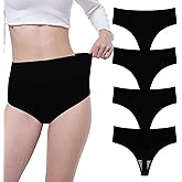 Umiehary Seamless High Waisted Thong Underwear for Women, Ultra-Soft Stretch No-Show Panty Underwear 4 Pack