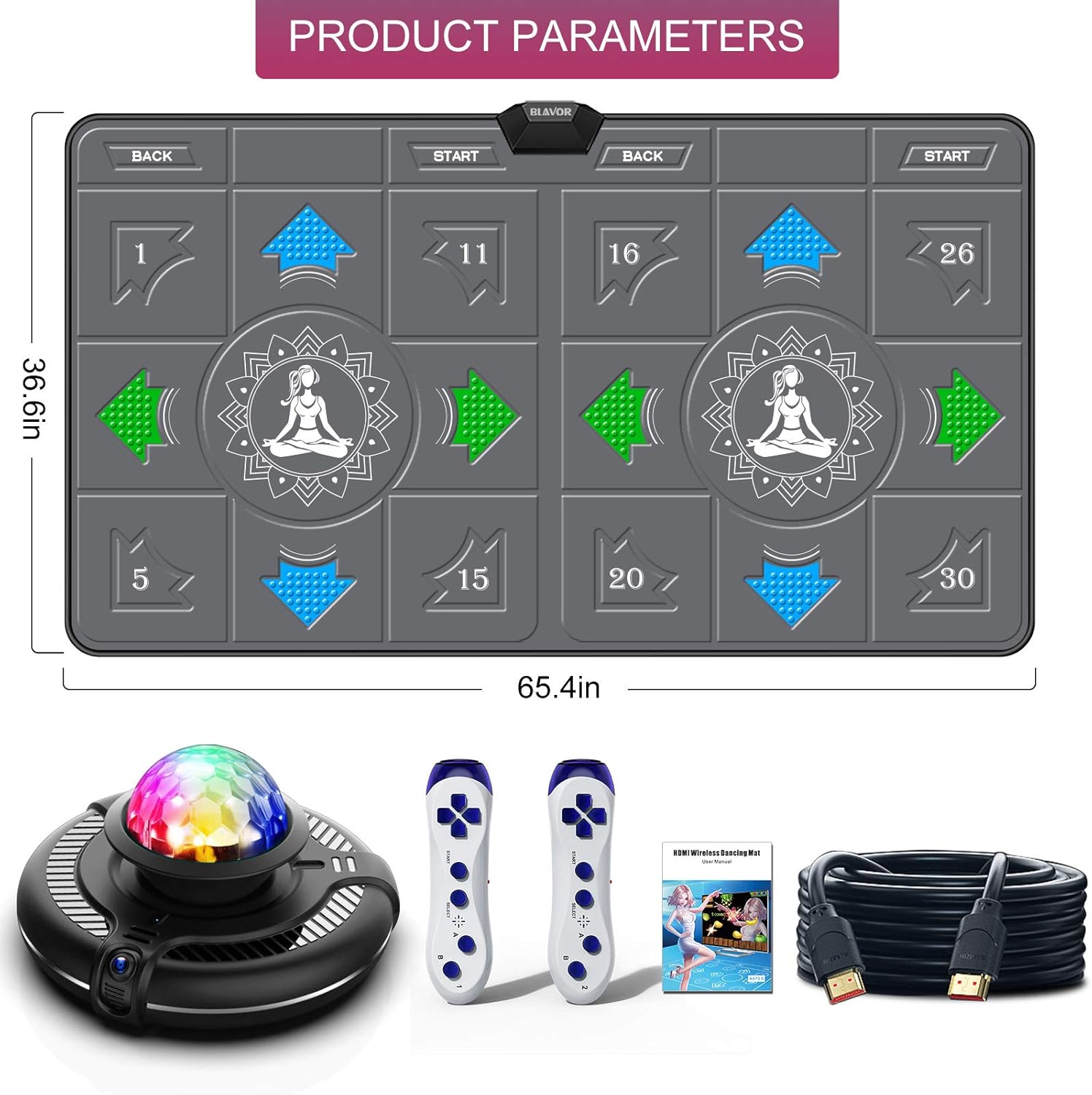 BLAVOR Electronic Dance Mats,Dance Mat Double Game for Kids and Adults with Massage Button,Indoor Portable Musical Dancing Mat with 100 Plus Games and Disco Ball Host for HDMI TV (Double Gray): Toys & Games