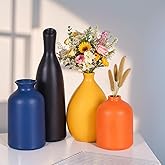 Ceramic Bud Vases Set of 4, Minimalism Style Vases for Rustic Home Decor, Black Yellow Orange Blue Vase, Multi-Color Ceramic Decorative Vases for Modern Home Decor, Floral Arrangements, Centerpieces