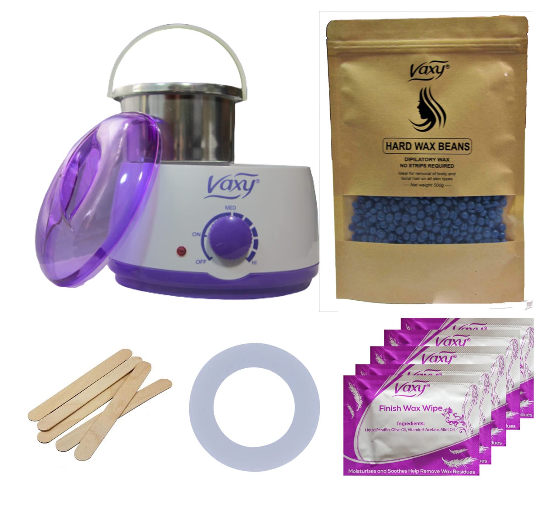 Wax Warmer, Hair Removal Waxing Kit, Electric Pot Heater Melts with Accessories. Painless Rapid Waxing of Face, Body, Bikini Area, Total Home Waxing Solutions for Men &Women by Vaxy