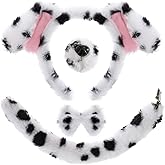 Jmkcoz 4 Pcs Dalmatian Dog Costume Set Puppy Dog Ears Headband and Tail Nose Bow Tie for 100 Days of School Halloween Cosplay