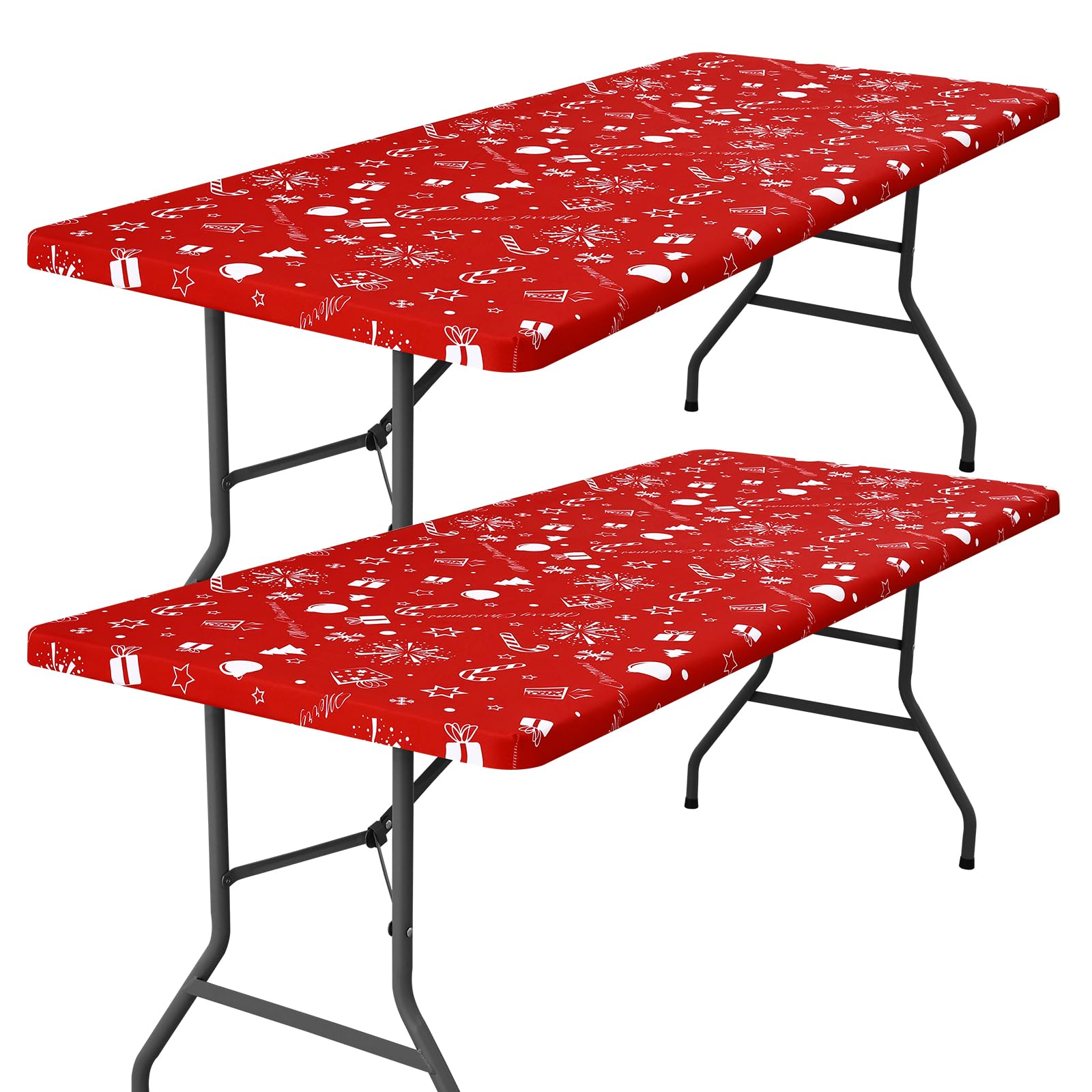 Smiry 2 Pack Rectangle Christmas Table Cloth, Waterproof Elastic Fitted Tablecloths, Washable Polyester Rectangular Patio Table Cover for Christmas Dinner (Snowflower, 30"x96") Image