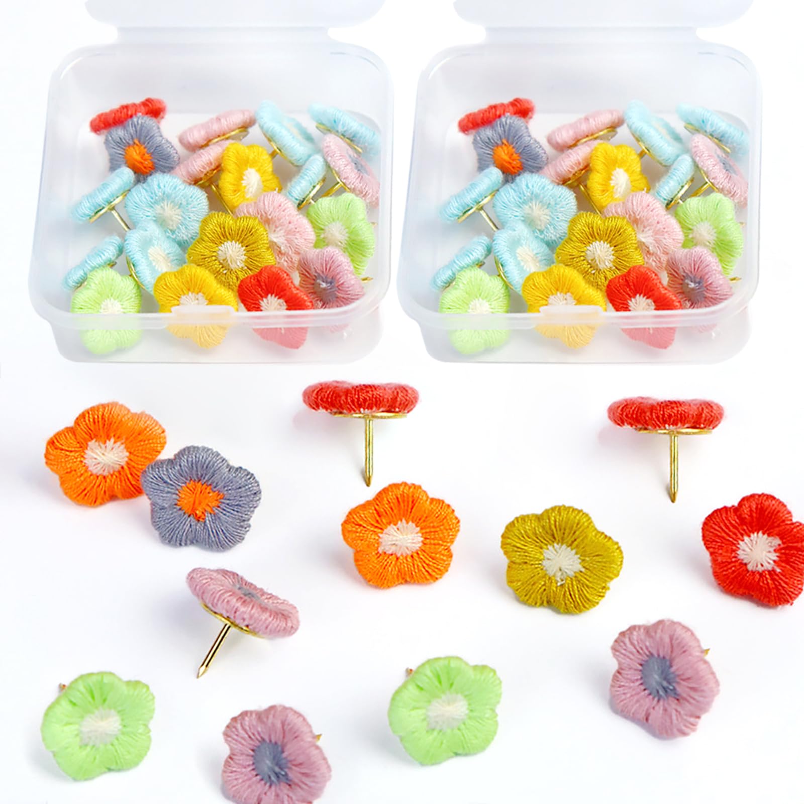 FUIPVGI 60Pcs Flower Push Pins Thumbtacks Push Pins Mixed Colors Decorative Pushpins Cute Decorative Tacks Flower Thumb Tacks Decorative Nails Bulletin Board Tacks for Photo Wall Bulletin (Colorful)