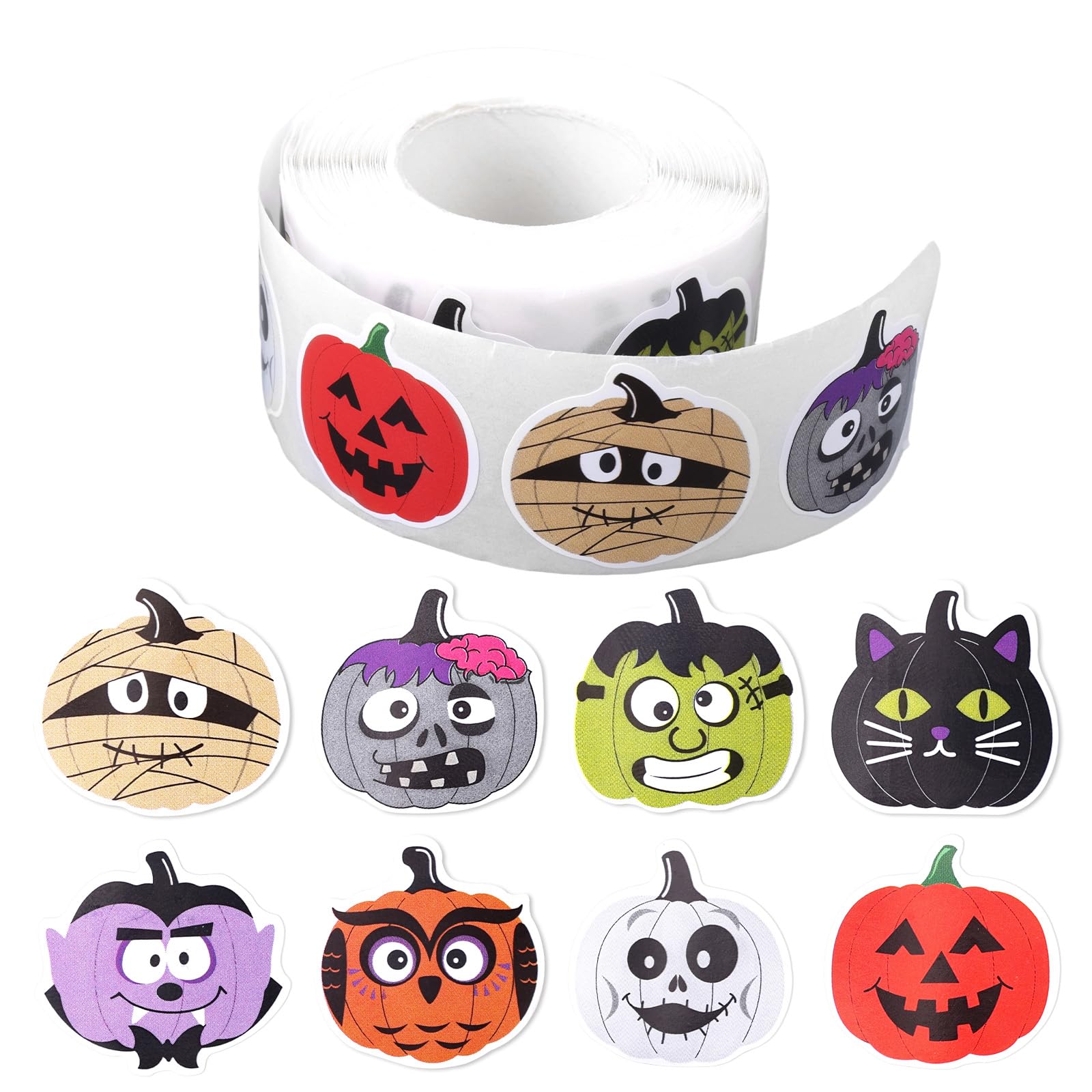 500pcs Halloween Stickers, 1 Inch Cute Funny Pumpkin Shaped Stickers Halloween Adhesive Decal Party Favors Decoration for Kids Envelope Scrapbook (8 Styles)