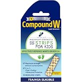 Compound W Kids One Step Wart Remover, 10 Medicated Strips | Salicylic Acid Wart Removal, For Kids Ages 3 &amp; Up, Waterproof Bandages, Maximum Strength, Remove Common &amp; Plantar Warts