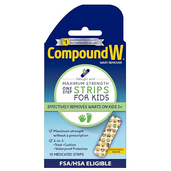 COMPOUND W ONE STEP WART REMOVER STRIPS FOR KIDS, 10 MEDICATED STRIPS