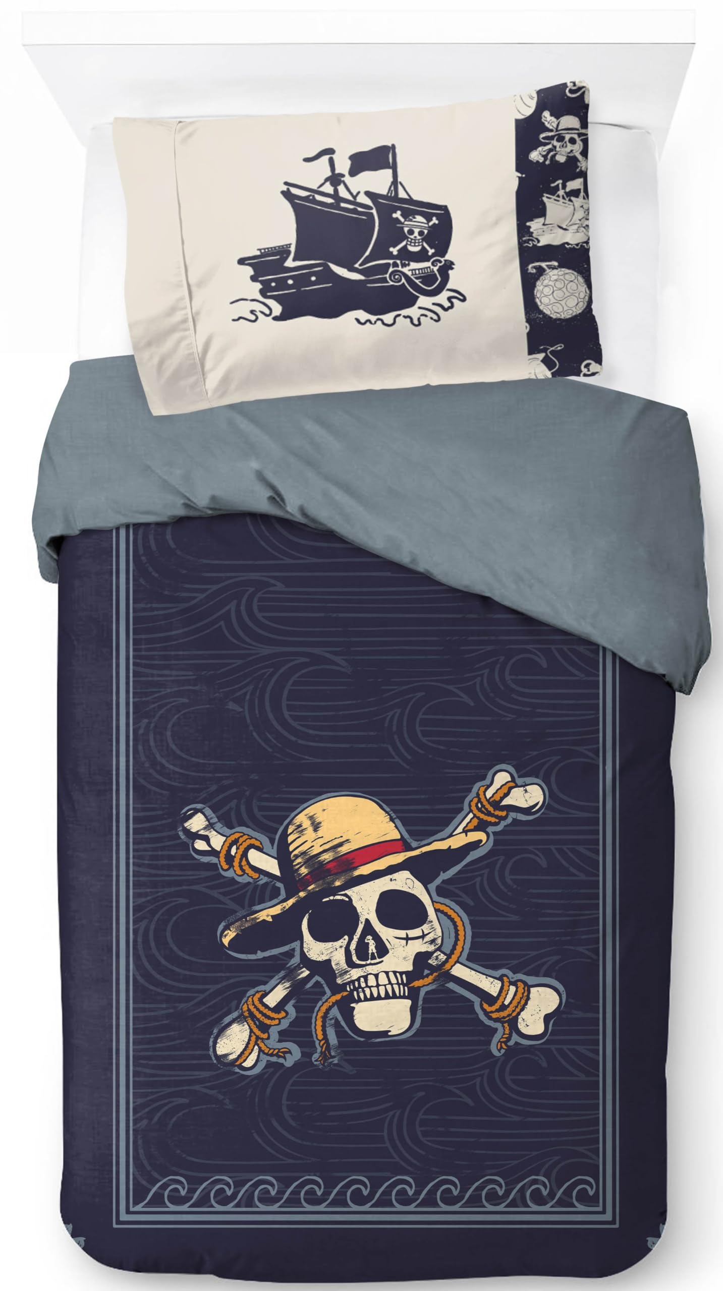 Jay Franco One Piece High Seas 100% Cotton Single Duvet Cover Set - Bedding Includes 50 x 70 cm Pillowcase