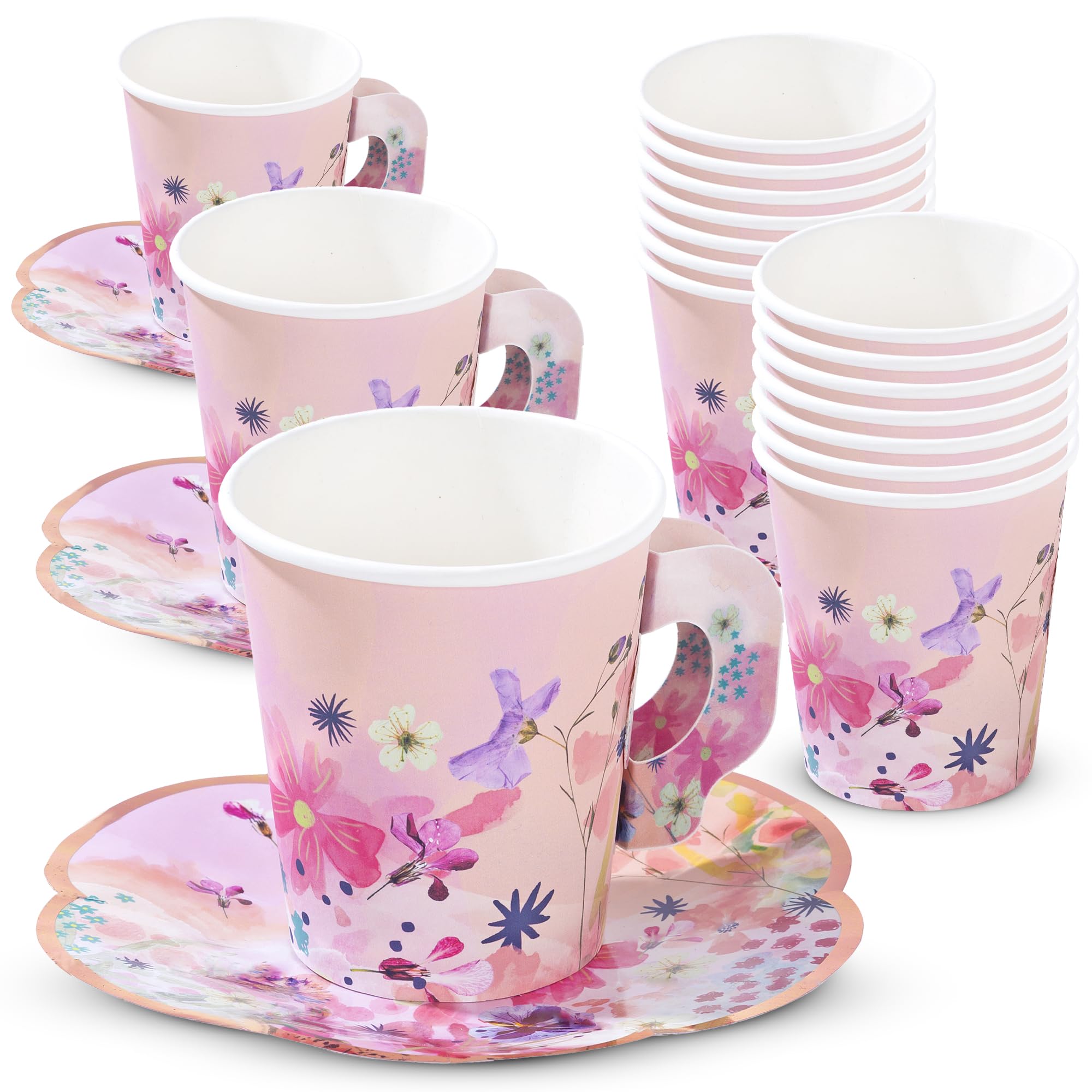 TalkingTablesBlossomTea Party Paper Cups and SaucersPack of 12Mixed Colours