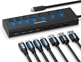 SABRENT 7-Port Powered USB Hub HB-3A4C with PD 48W Docking Station