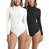 V VOCNI Bodysuits for Women Mock Turtle Neck Long Sleeve Bodysuit Tops Slim Fit Jumpsuit