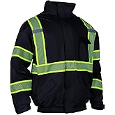 VENDACE Hi Vis Reflective Safety Winter Jackets for Men Polar Fleece Lining ANSI Class 1 High Visibility Jacket Black(Black,L)