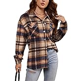 Ratzobes Womens Corduroy Button Down Shirt Long Sleeve Plaid Shackets Loose Business Casual Fashion Blouse Tops