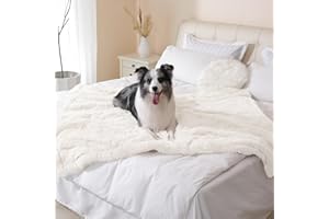 gogobunny Waterproof Dog Blanket for Large Dogs, Cats, Puppy, Reversible Faux Fur Pet Throw Blanket, Washable, Calming Furniture Protection for Sofa Bed (60x80 Inch (Pack of 1), Cream)