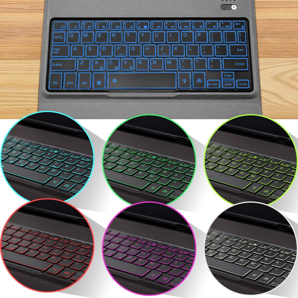 Veroyi iPad Keyboard Case for New 2018 iPad, 2017 iPad, iPad Pro 9.7, iPad Air 1 and Air 2 BT Backlit Keyboard Slim Leather Folio Cover 7 Color Backlight iPad Case with Keyboard