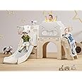 Babytronic Toddler Slide, 7 in 1 Kids Indoor Slide for Toddler 1-3, Indoor Outdoor Toddler Slide Playset with Basketball Hoop and Telescope, Baby Indoor Slide Toddler Playground(White&Gray)
