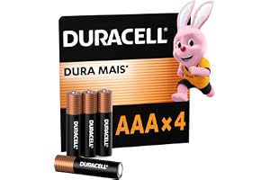Duracell Pilhas Alcalinas AAA Palito Pack 4 Unidades – Dura Mais – Ideal para Controles Remotos Brinquedos e Lanternas