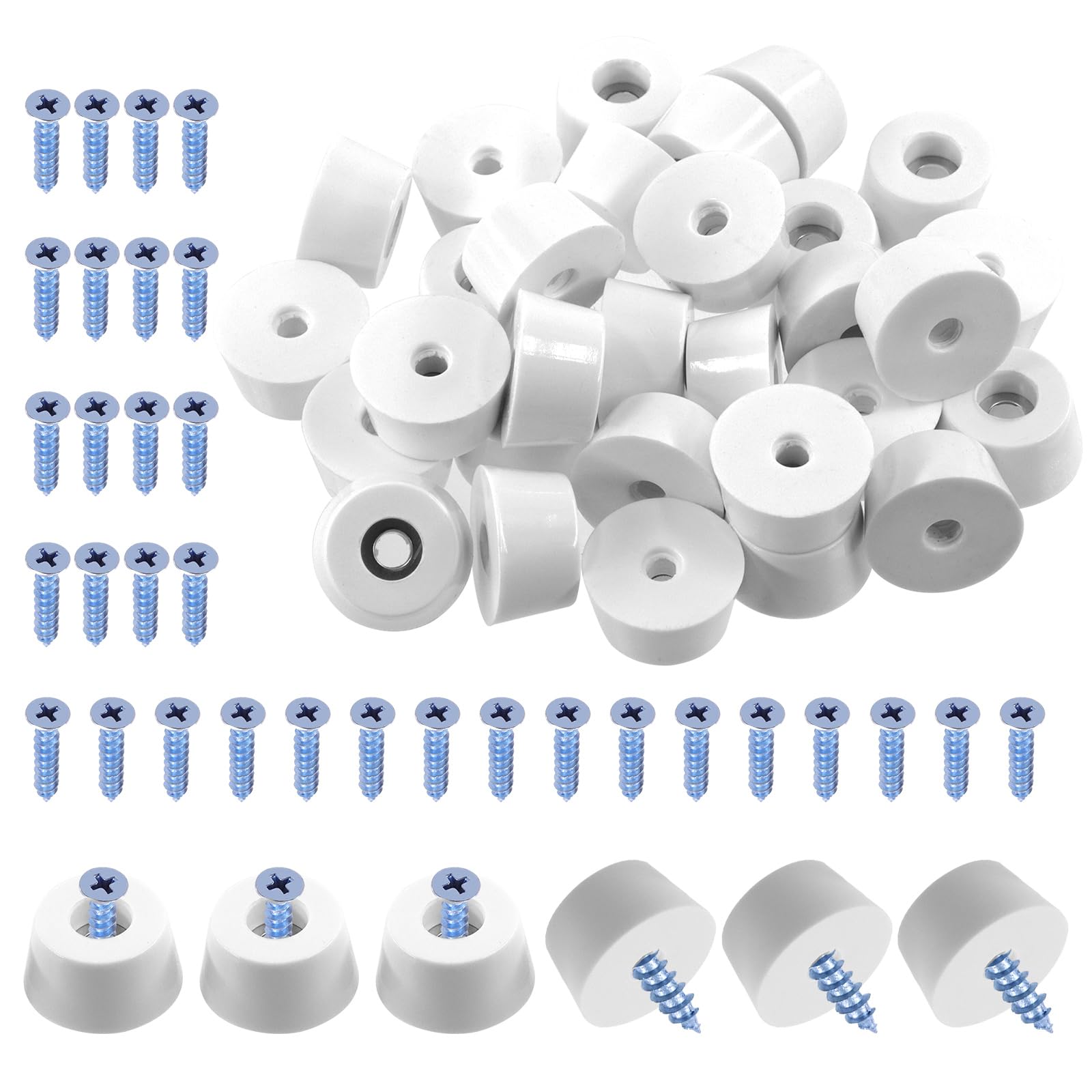 Swpeet 30Pcs 0.98 x 0.79 x 0.51 Inch Furniture Pads White Round Rubber Feet Pads with 32Pcs M5×25mm Screws, Round Non Slip White Rubber Bumpers Pads for Cutting Board Furniture Appliances Electronics
