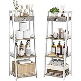 keomaisyto 4-Tier Elegant Ladder Shelf, Bathroom Storage Shelf, Ladder Bookshelf with Drawer, Freestanding Storage Shelves fo