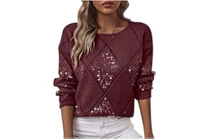 Womens Sequin Sweaters Sparkle Long Sleeve Tops Crew Neck Hollow Out Ribbed Sweater Trendy Loose Casual Pullover