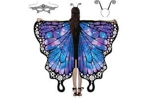 RYSHMAN Halloween Butterfly Wings Costume for Women Girls Printed Moth Cape Shawl Wrap Moth Butterfly Cloak