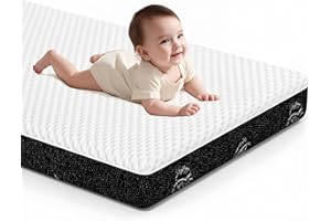 PAWTONG Crib Mattress, Dual-Sided Comfort Baby and Toddler Bed Mattress with Cool Gel Memory Foam, Triple-Layer Breathable Premium Baby Mattress for Infant and Toddler with Removable Outer Cover -White&Black