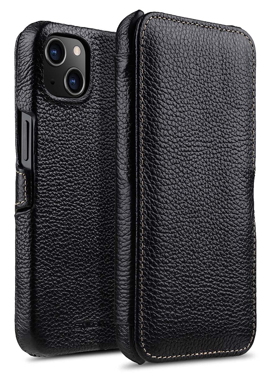 STILGUT Book Case Compatible with iPhone 13 (6.1 Inch) Leather Case with Clip Closure, Flip Case, Mobile Phone Case, Leather Case - Black