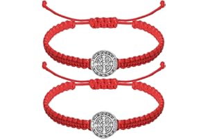 FUMETE 2 Pcs Catholic Bracelets Saint Benedict Medal Gifts Adjustable String Bracelets Religious Gifts for Men Women Birthday Holiday