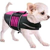 Queenmore XS Dog Life Jacket,Adjustable Dog Life Vest for Small Dogs | Pet Life Preserver for Extra Small Dogs with High Buoyancy, Rescue Handle, Reflective Bands for Boating, Swimming, Pink