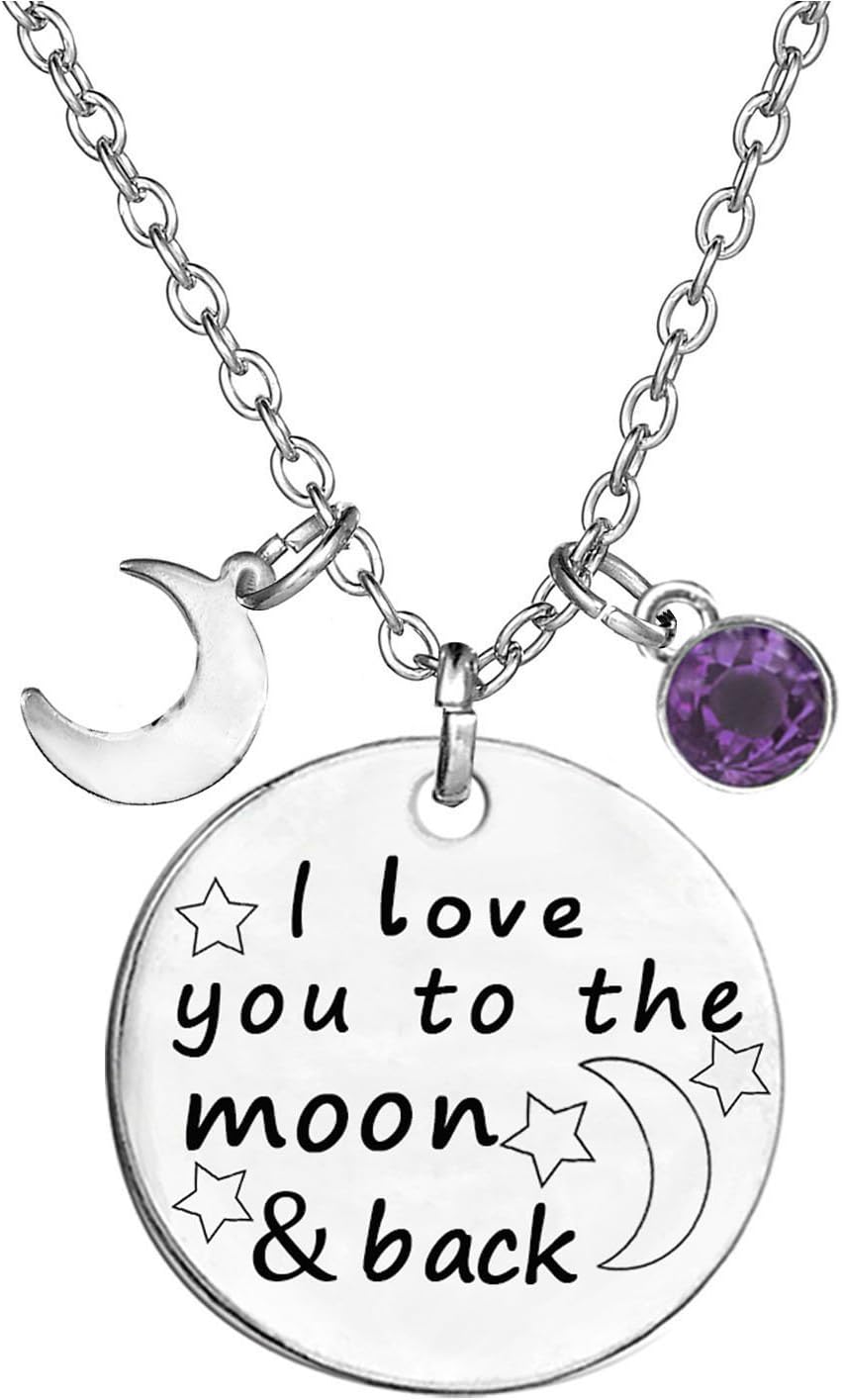 Birthstone Crystals Necklace,I Love You to The Moon and Back Jewelry Necklace