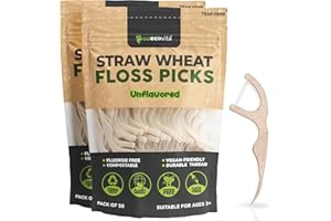GOECOVITA Dental Floss Picks - Straw Wheat Flossers | Thin & Shred-Resistant Thread for Tight Gaps | Flossers for Adults | Gentle on Gums & Teeth | Vegan (100 Pack, Unflavored)
