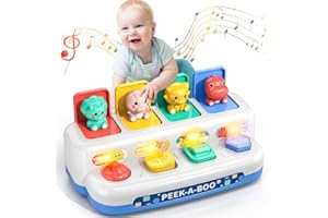BEBY BUTY Musical Cause and Effect Pop Up Developmental Toys for Babies and Toddlers 36+ Months, Montessori Interactive Toy with Buttons & Colors – Color Sorting Animals, 3 4 5 Years Kids Gift