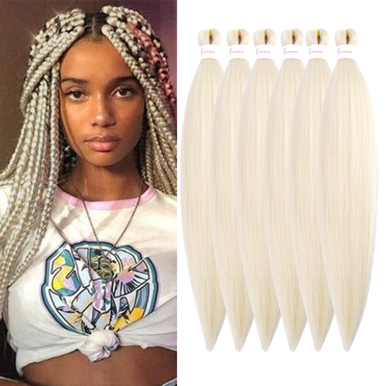 Pre-Stretched Braiding Hair ShowJarlly Soft Free Synthetic Fiber Corchet Braids Natural Black 6Packs/Lot Knotless Braiding Hair Extensions Hot Water Setting Kanekalon Braiding Hair (30inch,613#) — image 1