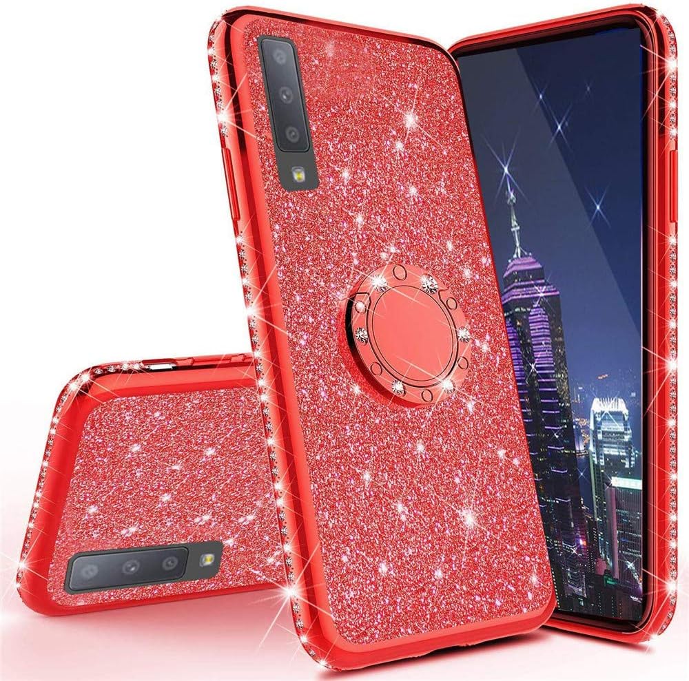 EMAXELER Samsung Galaxy M30S Case Bing Glitter Diamond Shiny Luxury Plating TPU 360 Degree Ring Stand Bumper Silicone Protective Case Cover for Samsung Galaxy M30S - Red Glitter KDL