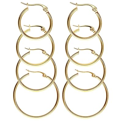 JSDDE Piercing Schmuck,8x Chirurgenstahl Damen-Creolen Huggie Kreolen Ohrstecker Ohrringe 20MM-35MM Ohrschmuck Set