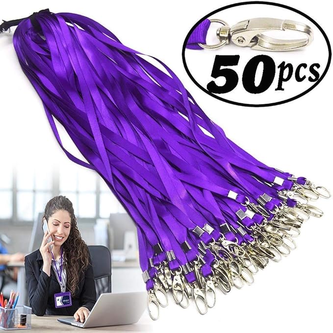 Purple Lanyard Bulk Clips Swivel Hooks Nylon Neck Flat Woven Purple Lanyards with Clip for Id