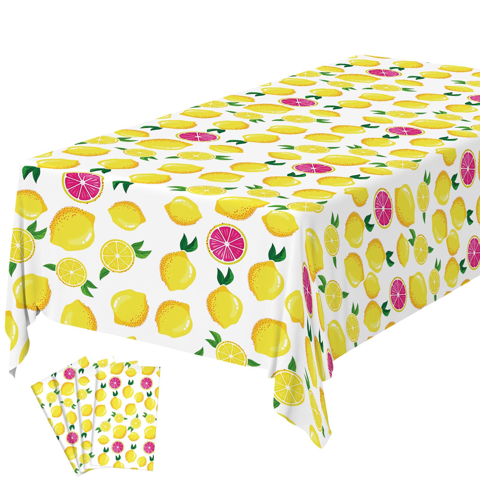 OSDUE Lemon Theme Party Tablecloth, 4 Pack 130 x 220 cm Happy Birthday Table Cover,Plastic Disposable Tablecloth, Party Fold Table Cover Birthday Decoration Supplies for Girls Boys